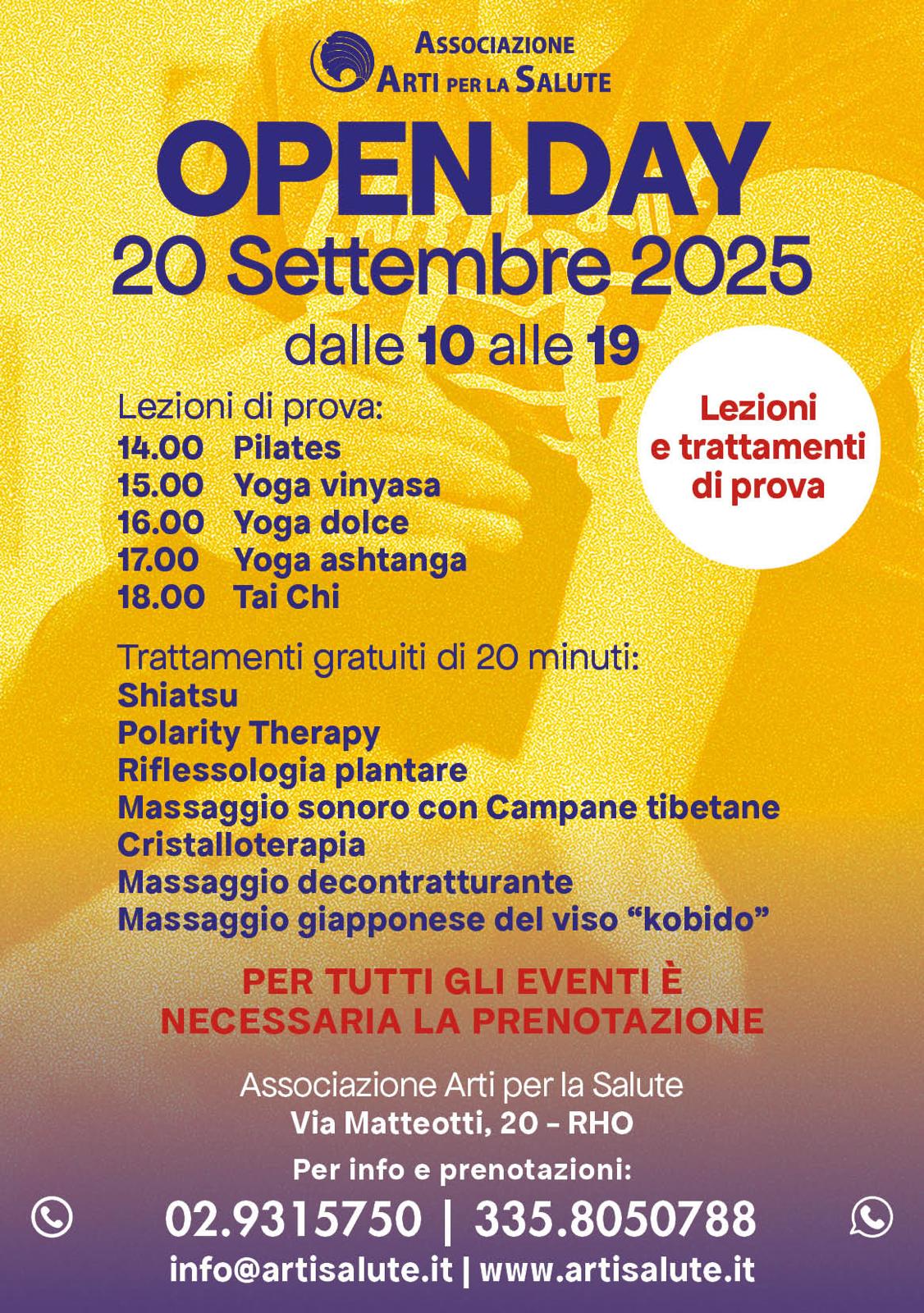 Open Day 2025 - Arti per la salute Lezioni e Trattamenti di prova 